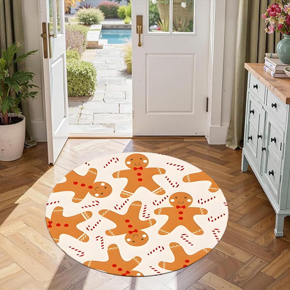 Gingerbread Man Round Office Rug Perfect for Decorate Room Entryway Playrooms Foyer Anti-slip Round Rug Office Home Decor