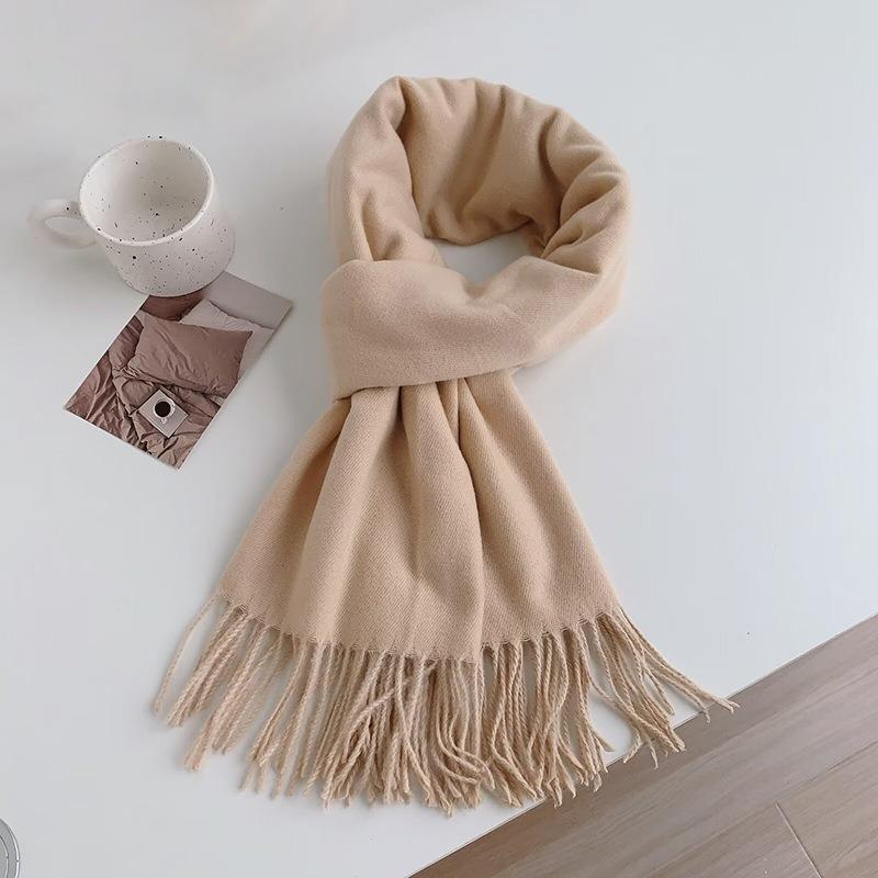 Imitation Cashmere Scarf Women's Autumn and Winter Warm Thickened Women's Winter Solid Color Monochrome Fringed High-end Shawl