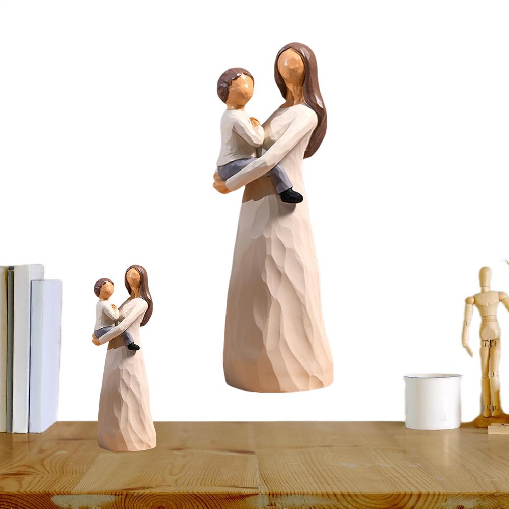 Kunstharzhandwerk Ornament für Tisch Mutter und Sohn Figur Statue Elegantes Tischornament Familienständer Skulptur Kreatives Handwerk Heimdeko