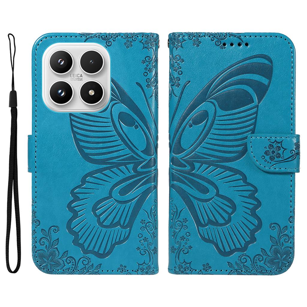 For Xiaomi 17 Case Butterfly Pattern PU Leather Folio Flip Phone Cover -  Blue