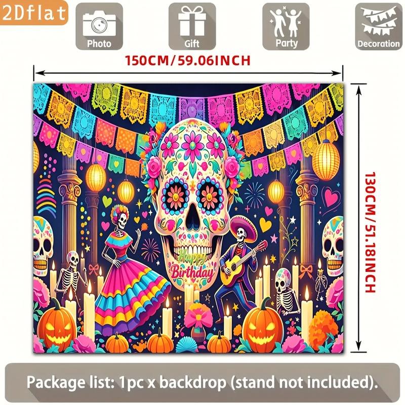 1 piece of 2D flat banner, Halloween birthday theme party banner, including giant candy skullszyc