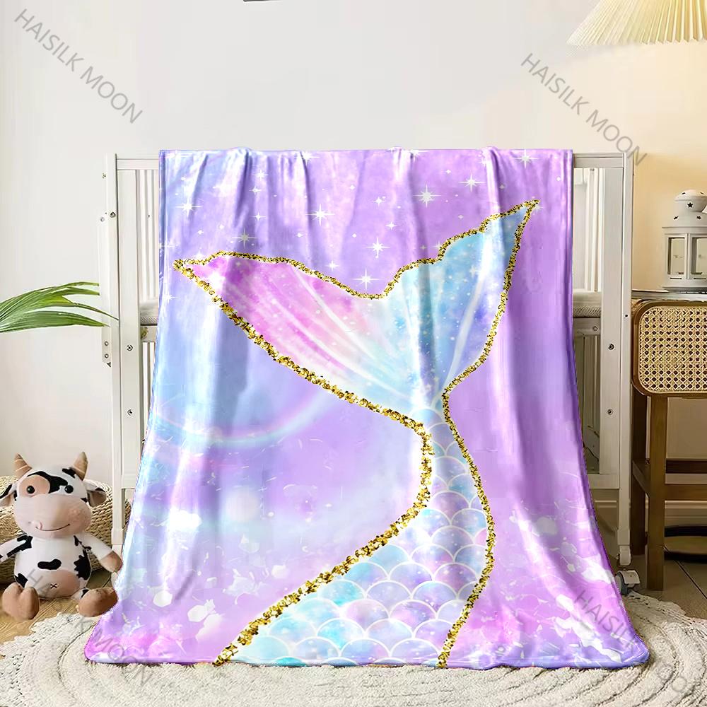 Beautiful Mermaid Tail Pattern Flannel Throw Blanket, Warm Cozy Throw, All Seasons for Home Couch Bed Sofa Top 10 Holiday Gifts