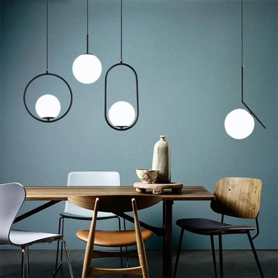 Modern Glass Ball Bedroom Bedside Chandelier Minimalist Brass/Black LED Lamp For Living Room Background Wall Study Hanging Light