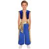 Set Costume da Principe Arabo per Ragazzo Manica a Cappuccio Gilet Intrecciato Patchwork Metallico Lucido Pantaloni a Palloncino Color Contrasto