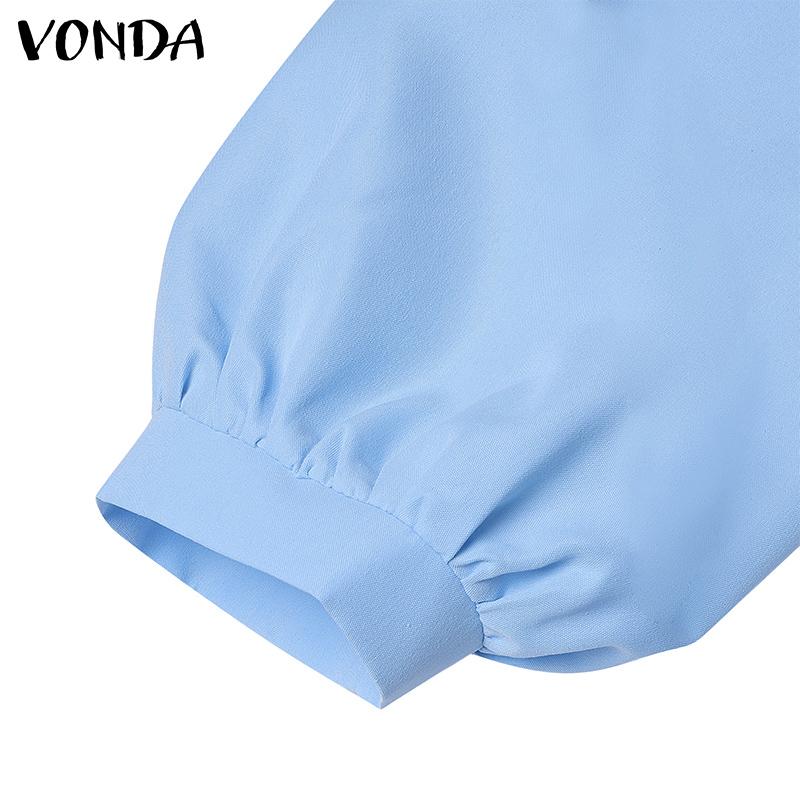VONDA Women Casual Square Neck Puff Long Sleeve Solid Color Hip Dresses