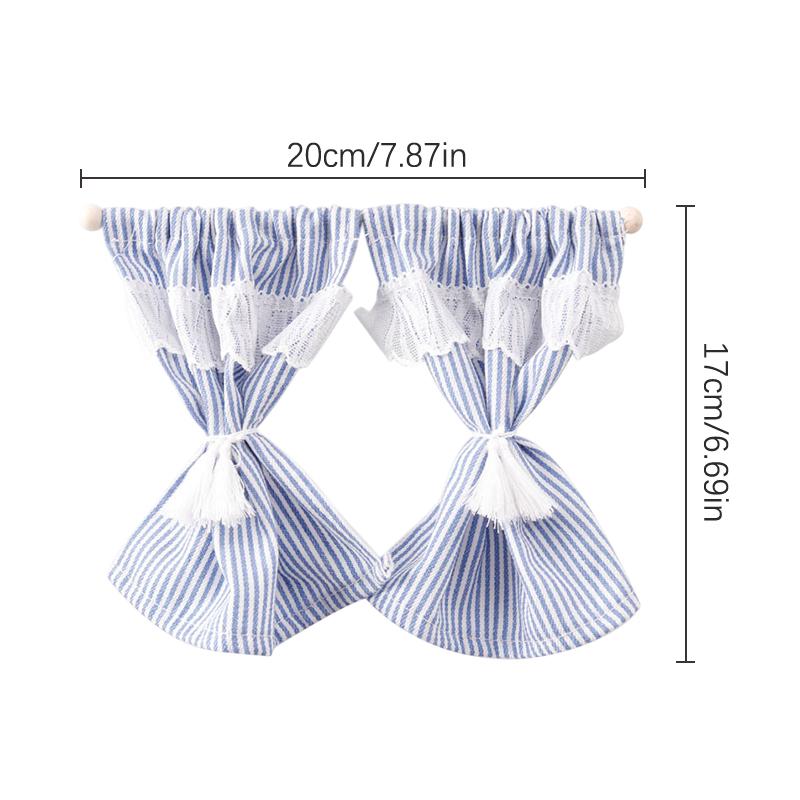 

1/12 Кукольный домик Полосатая кружевная занавеска Дверная занавеска Кукольный дом Мебель Украшение Кукольный домик Декор Гостиной Аксессуары 20*17cm синий