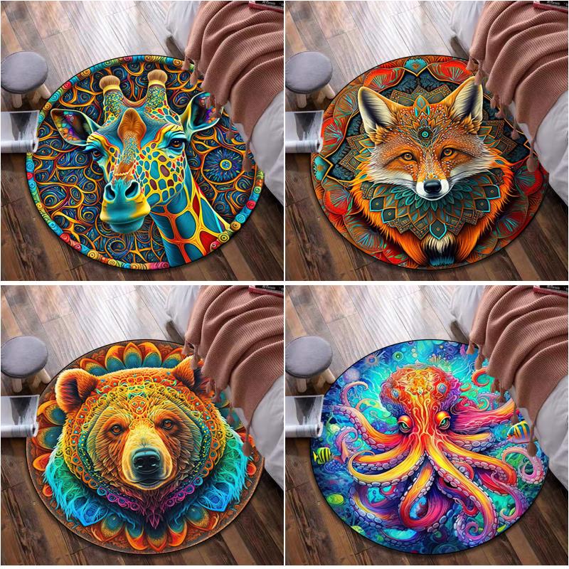 Animal Circular Rug - Office Decorative Carpet For Living Room Bedroom Door Mat Floor Rug Computer Chair Area Rug