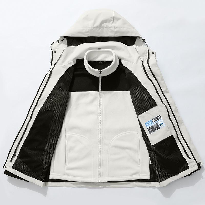 Unisex 3-in-1 Waterproof Windbreaker Jacket, Detachable Fleece-Lined Set, Thickened for Mountaineering, Couple Style