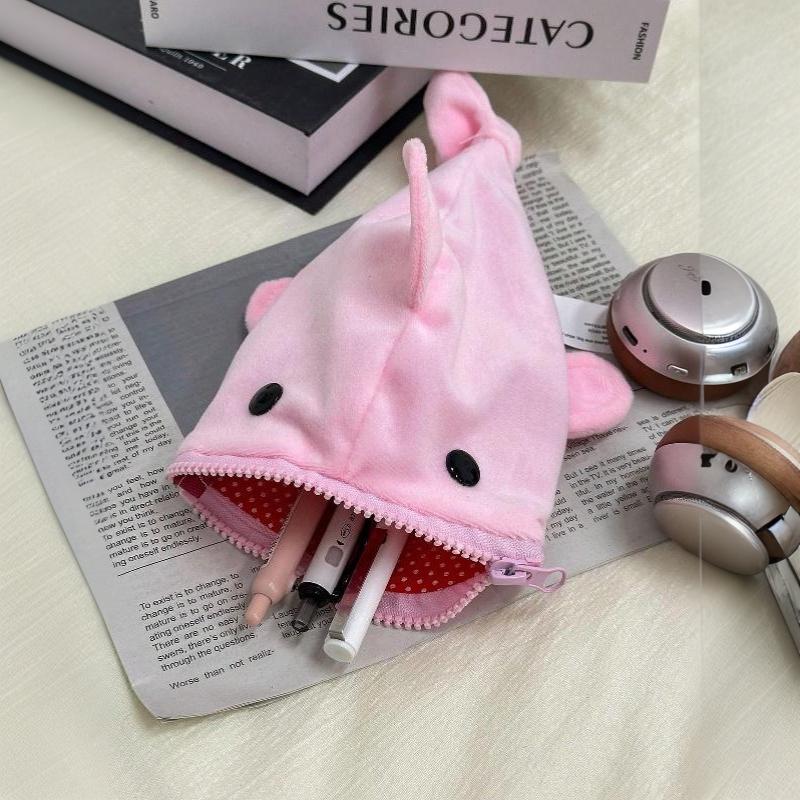 Cute Cartoon Shark Plush Pencil Case Lovely Animal Pen Bag Large Capacity Stationery Storage Pouch For Student School Supplies