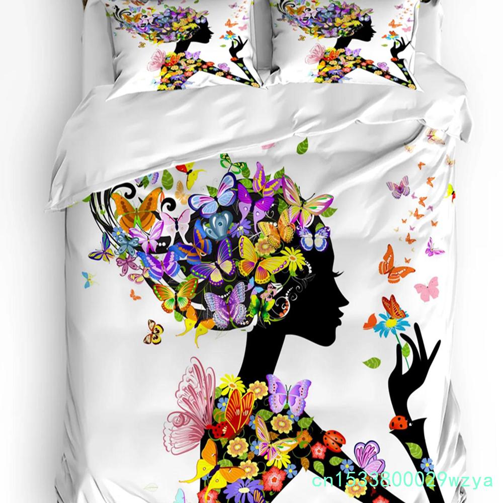 Forest Fairy Flower Butterfly Girl Duvet Cover With Pillow Case Custom 3pcs Bedding Set Quilt Cover Double Bed Home Textile