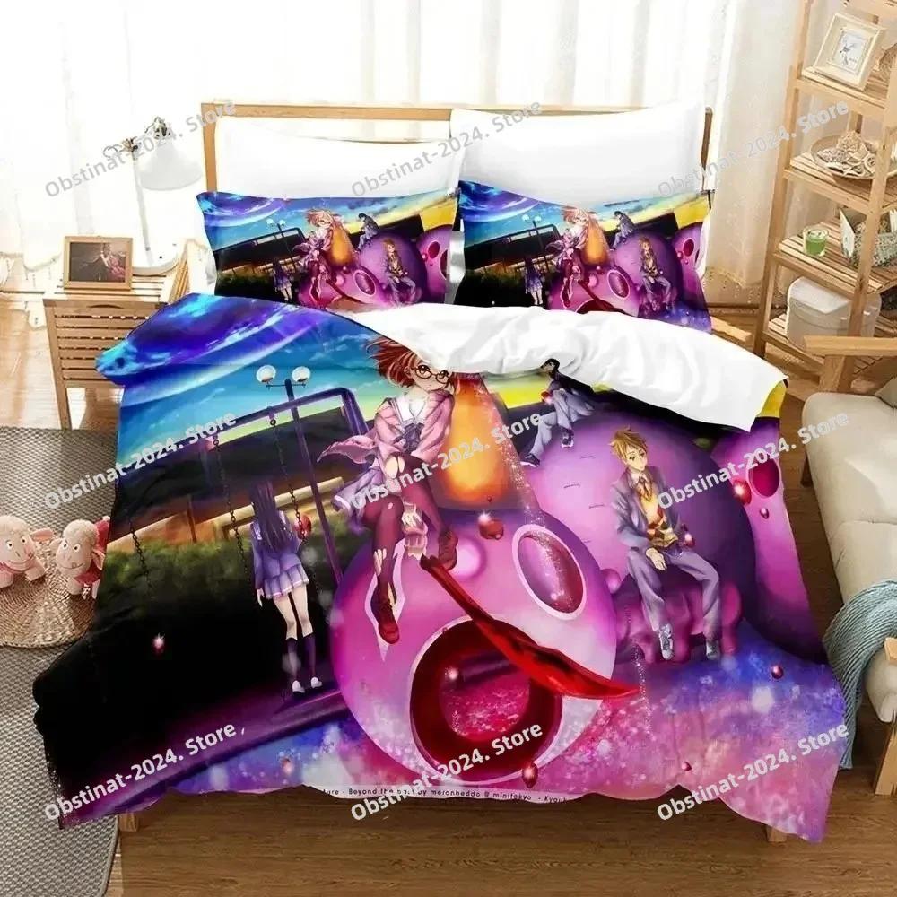 

New Beyond the Boundary Bedding Set Cartoon Anime 3 piece set Adult Kid Bedroom Duvet cover Sets Kawaii Girl Home textile EU Single(135*200cm)3pcs
