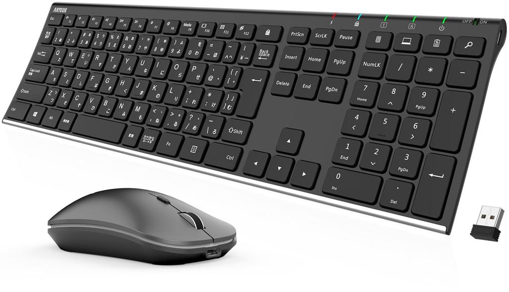 Arteck 2.4G Wireless Keyboard and Mouse Set, Lightweight, Slim, Type-C Rechargeable, Full-Size Keyboard, Compatible with Computers, Desktops, PCs,
