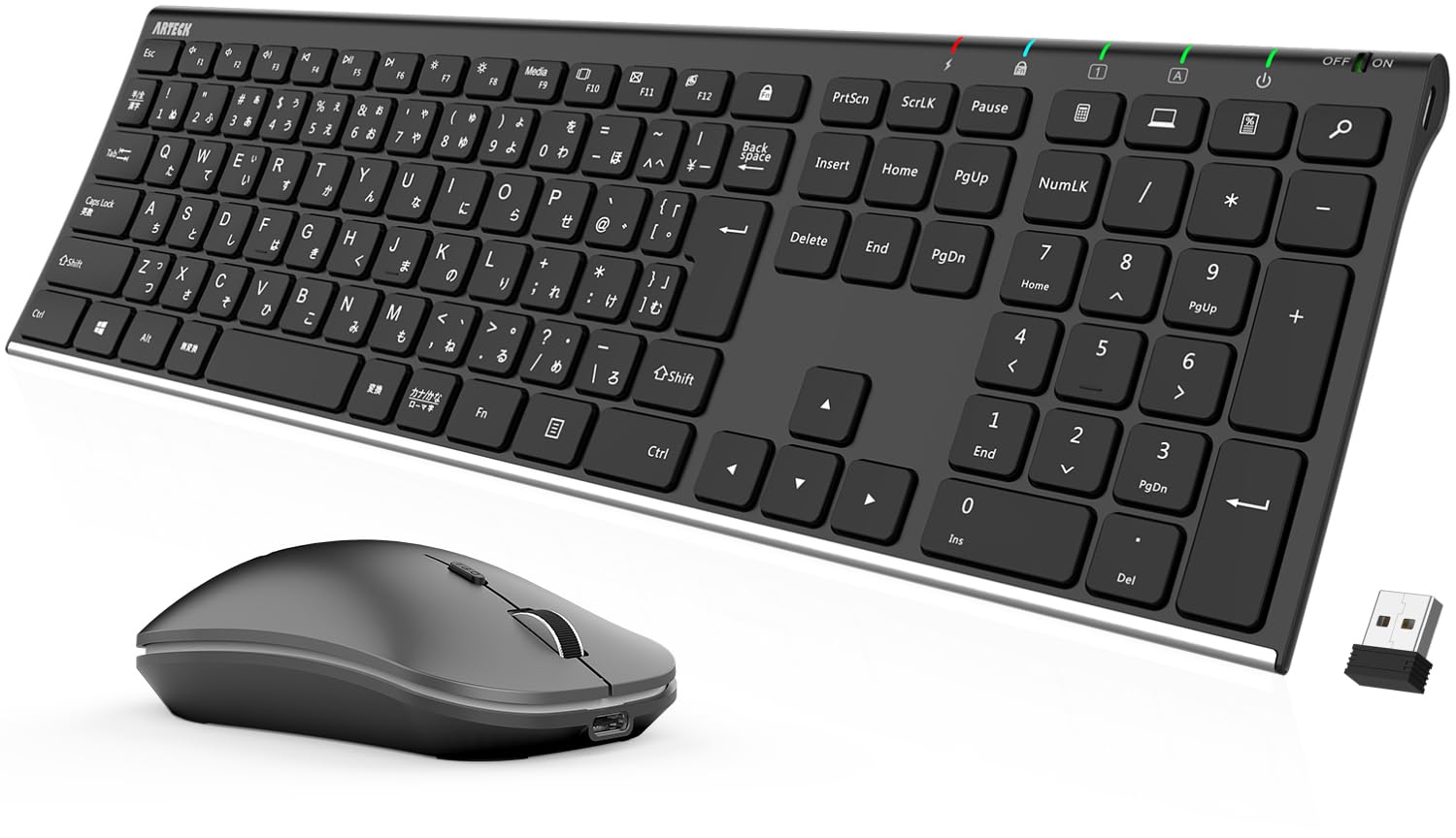 

Arteck 2.4G Wireless Keyboard and Mouse Set, Lightweight, Slim, Type-C Rechargeable, Full-Size Keyboard, Compatible with Computers, Desktops, PCs,