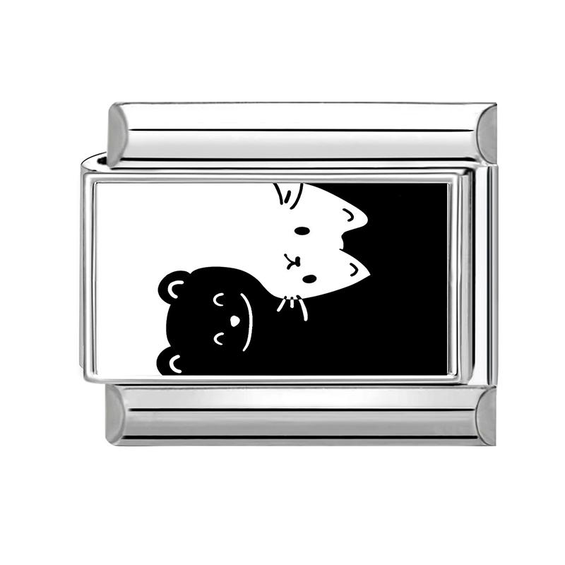 Schönes schwarzes Druckdesign Hase Katze Hund Blumen Herz Y2K Italienischer Charms Glieder Passend für 9mm Edelstahlarmband DIY Herstellung