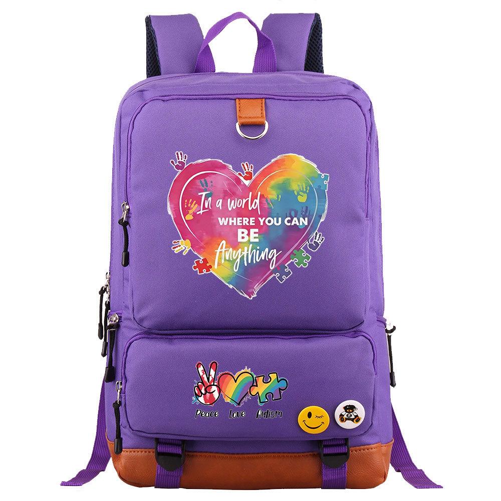 Autism Awareness LOVE Puzzle Print Back To School Backpack Casual Daypack Large Capacity Student Bookbag for Boys Girls Travel