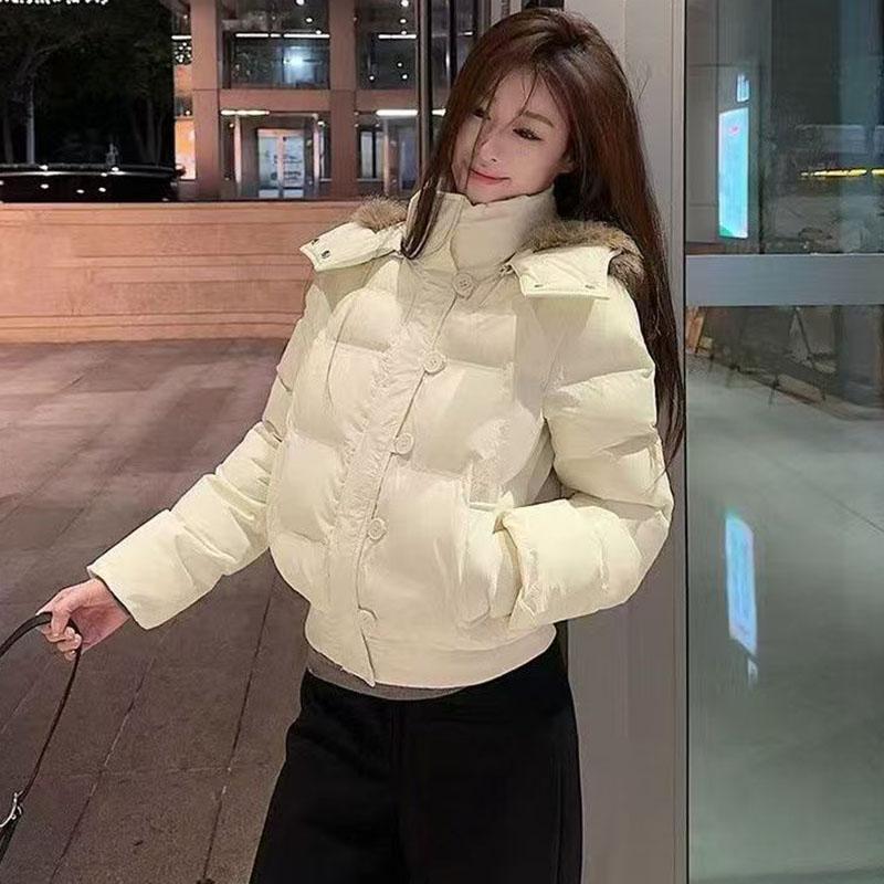 Zimní dámské parky s kapucí a kožešinovým límcem Dámská zimní bunda Dámské ležérní teplé parky Kabáty