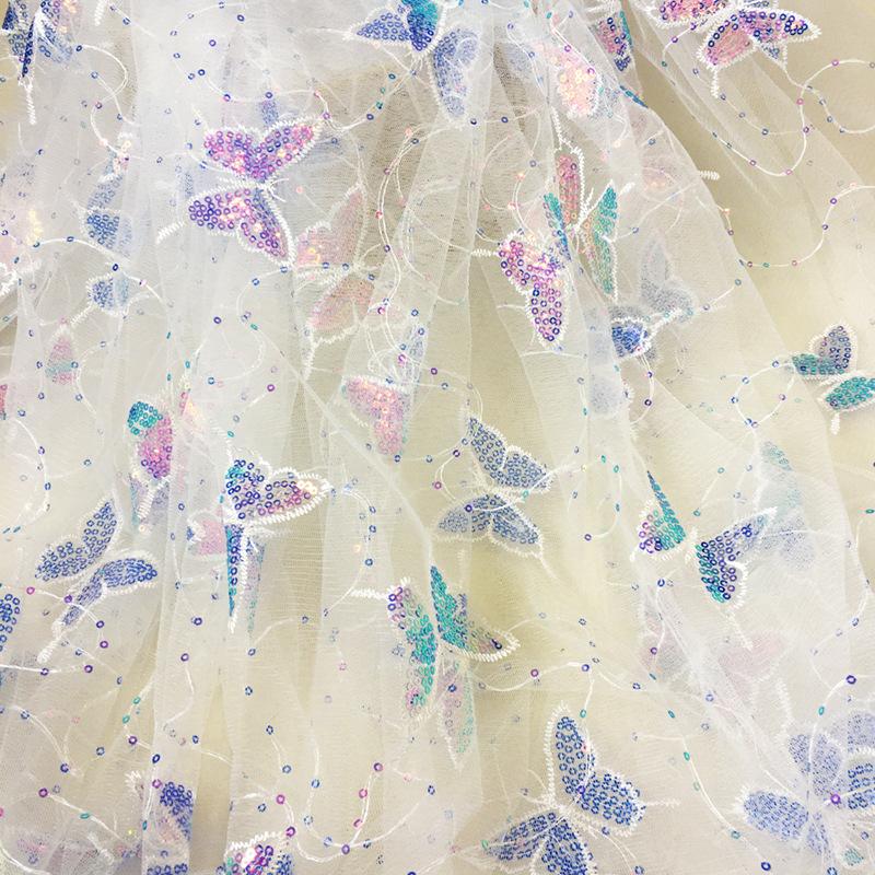 1 Yard Sequins Embroidered Butterfly Lace Mesh Fabric French Tulle Fabric For Diy Sewing Garment Dress Ancient Hanfu Costume