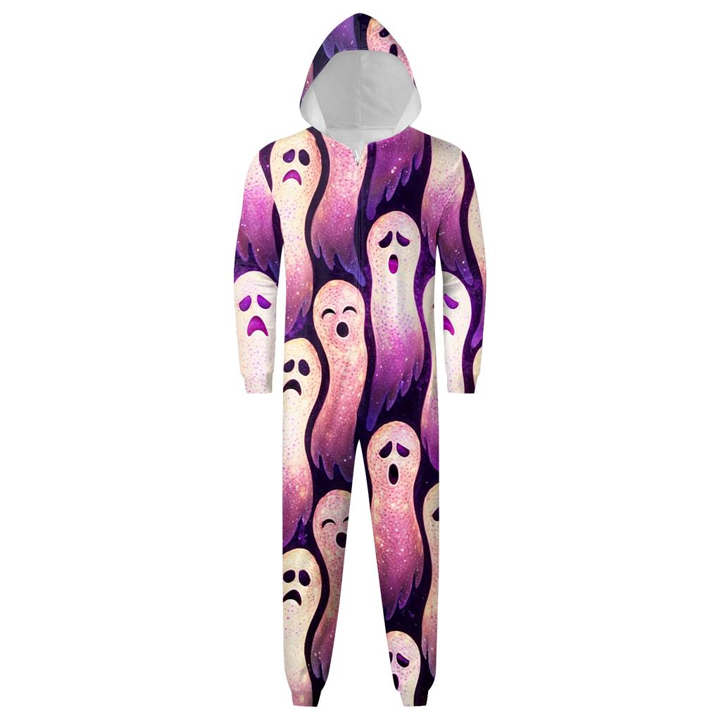 Halloween Printed Family Matching Hooded Long Sleeved Zippered Hooded Jumpsuit Set