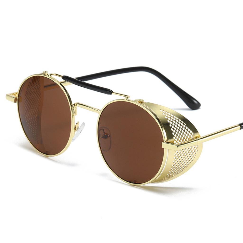 Men's Round Frame Sunglasses Metal Frame Side Shield Steampunk Style Retro Eyewear UV Protection Lightweight Design