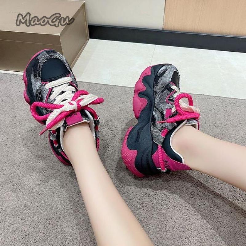 Fashion Women 5.5CM Thick Sole Lace Up Casual Chunky Sneakers Lightweight Comfortable Women Canvas Walking Shoes Outwear Sneakers 35-40