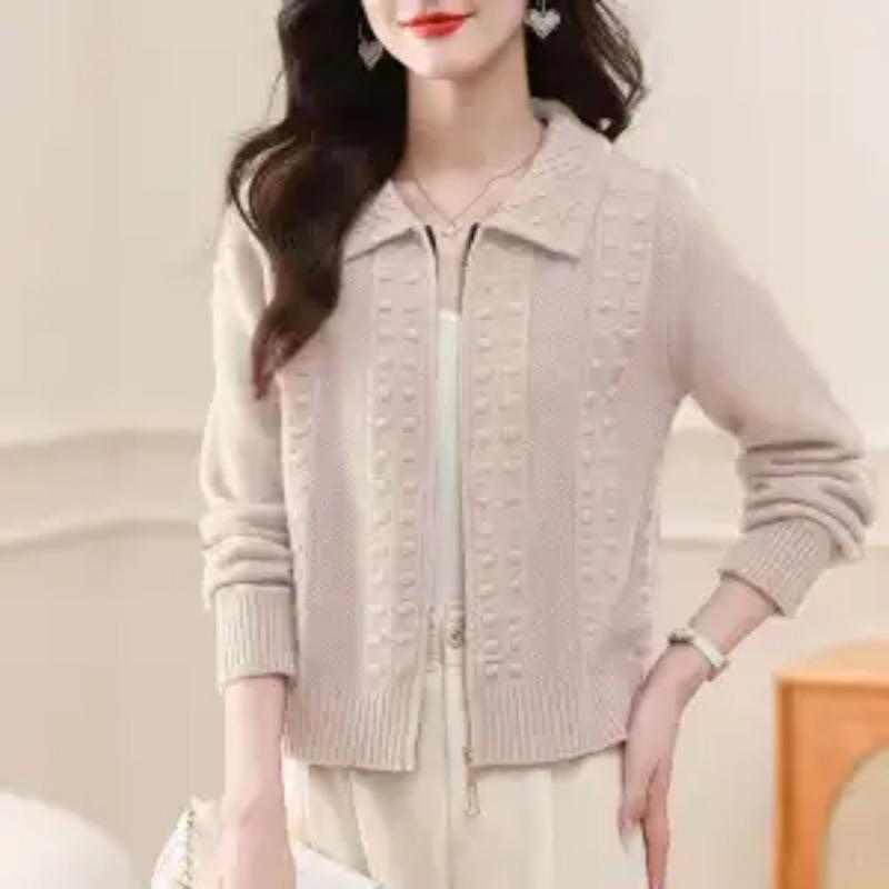 Höst- och Vinter Dam Dragkedja Stickad Kofta Dam Ny Tröja Toppar Moderiktigt Ytterplagg Revers Mode Tröjjacka