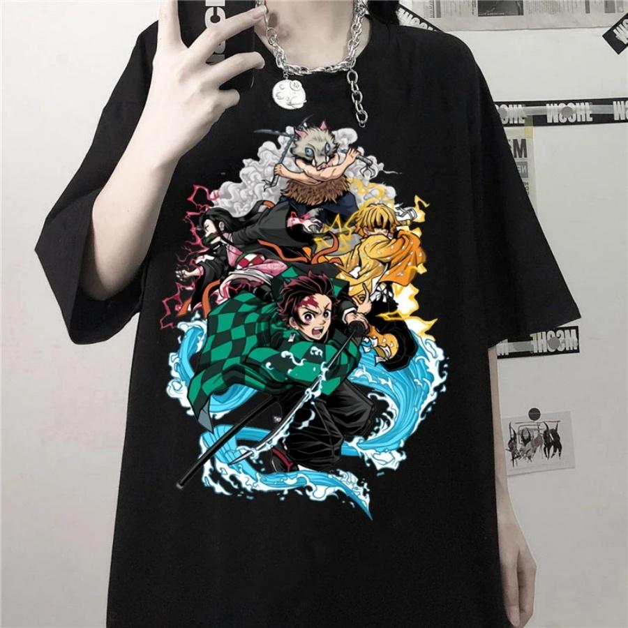 

Women T-shirts Japanese Anime Demon Slayer Short Sleeve T Shirt Women s Kawaii Kimetsu No Yaiba Graphic Unisex y2k Clothes Tops XXXXXL чорний