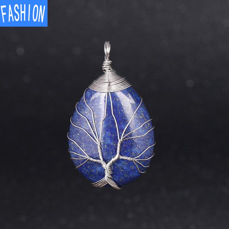 Grande collana in pietra fatta a mano con ametista, pietra semipreziosa, goccia d'acqua, energia naturale, in rame, con pendente in cristallo