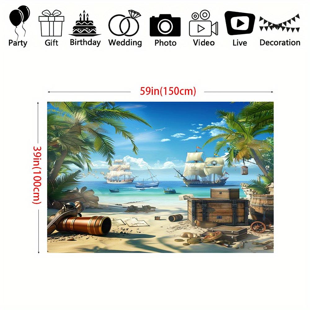 Pirate Party Backdrop - Ship and Sea Treasure Pattern for Birthday Party and Shower Decorations - S