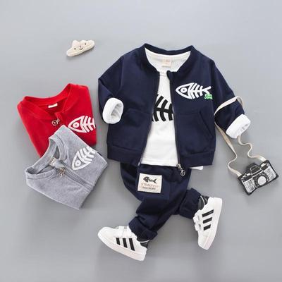 Children Autumn Clothing Set Boys Long Sleeve T-shirt Coat Trousers Sports Casual Cotton Suit
