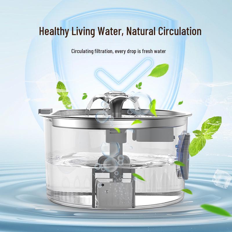 Stainless Steel 3.2L Silent Pet Water Fountain with Mini Feeder