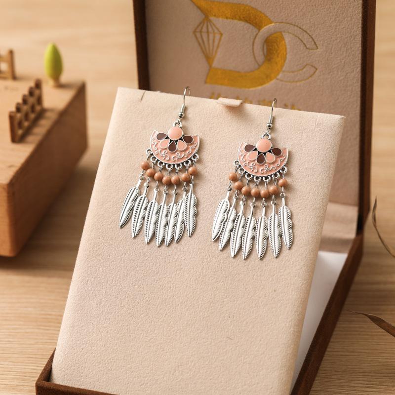 Fashion Bohemian Enameled Flower Geometric Earrings For Women Vintage Boho Ethnic Metal Leaf Tassel Drop Dangle Earrings Jewelry
