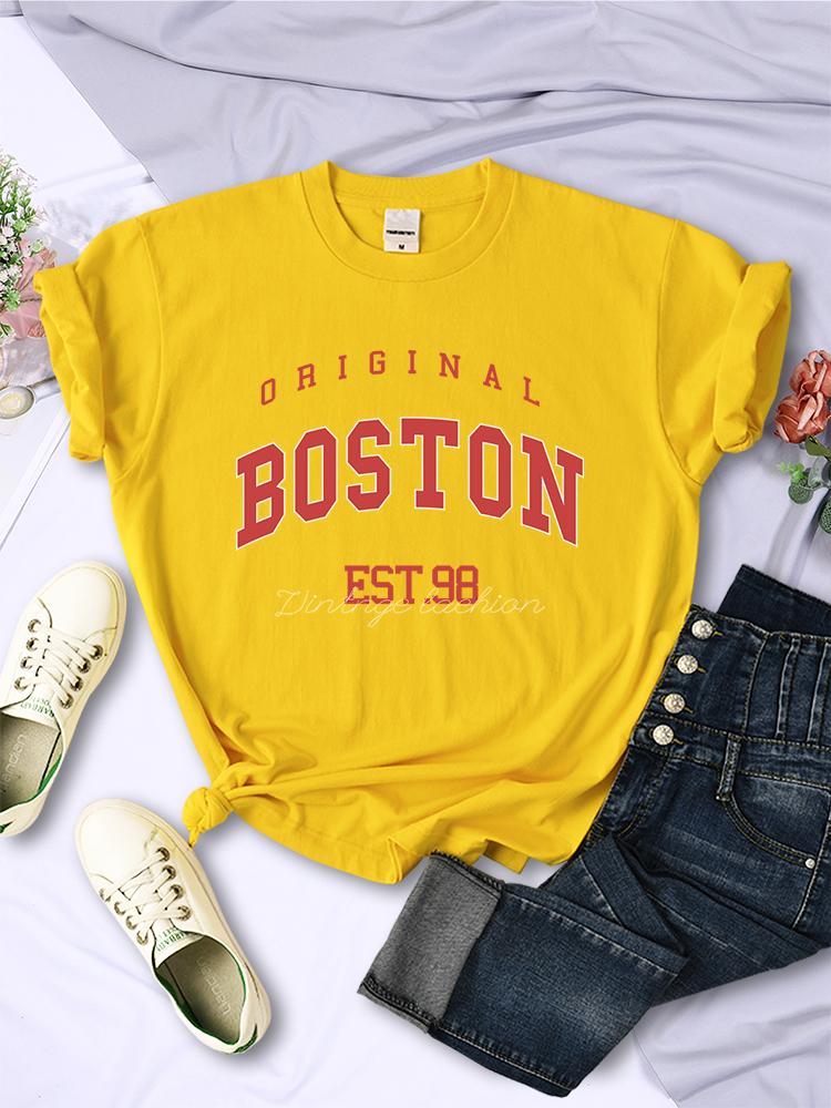 Original Boston Est.98 Street Letter Tshirt Women Summer Breathable T Shirt Hip Hop Casual Cool Short Sleeve Soft Street Clothes
