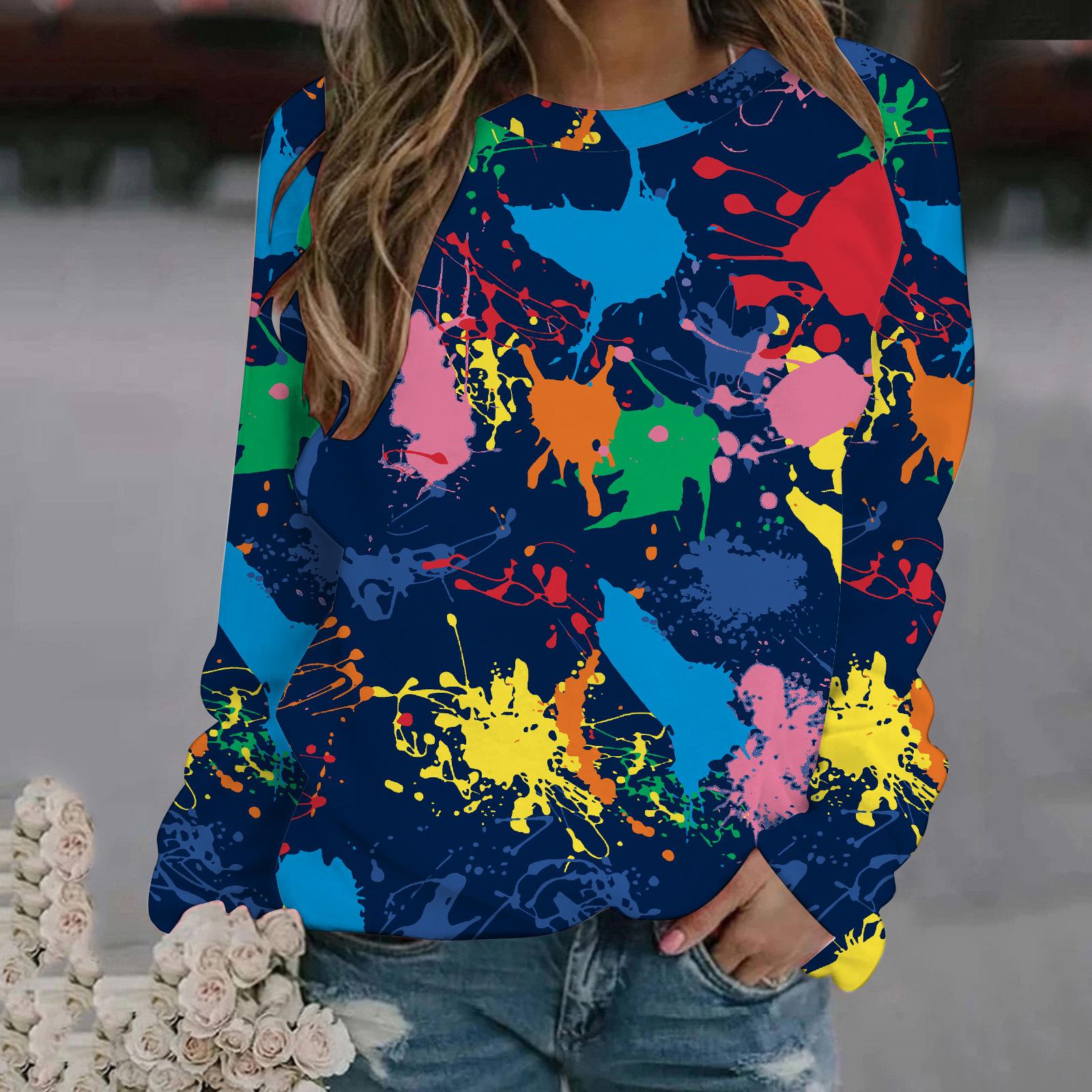 Fashion Tie-dye Floral 3D Print Sweatshirts Women s Casual Raglan Long Sleeves Hoodies Y2k Pullover Harajuku Top S
