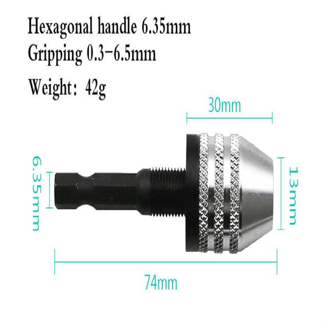 Hex Drill Bits Adapter Keyless Shaft Chuck Clamp 0.3-8 Mm Electric Motor Shaft Mini Chuck Fixture 1/4 ''Hex Shank Drill Chuck