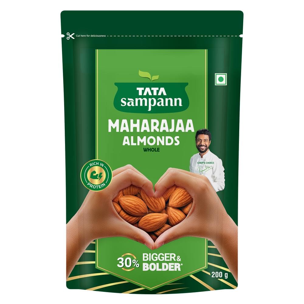 

Tata Sampann Maharajaa Almonds Whole 200g Bigger & Bolder Premium Badam Rich in Protein Magnesium Phosphorus Perfect for Healthy Snacking