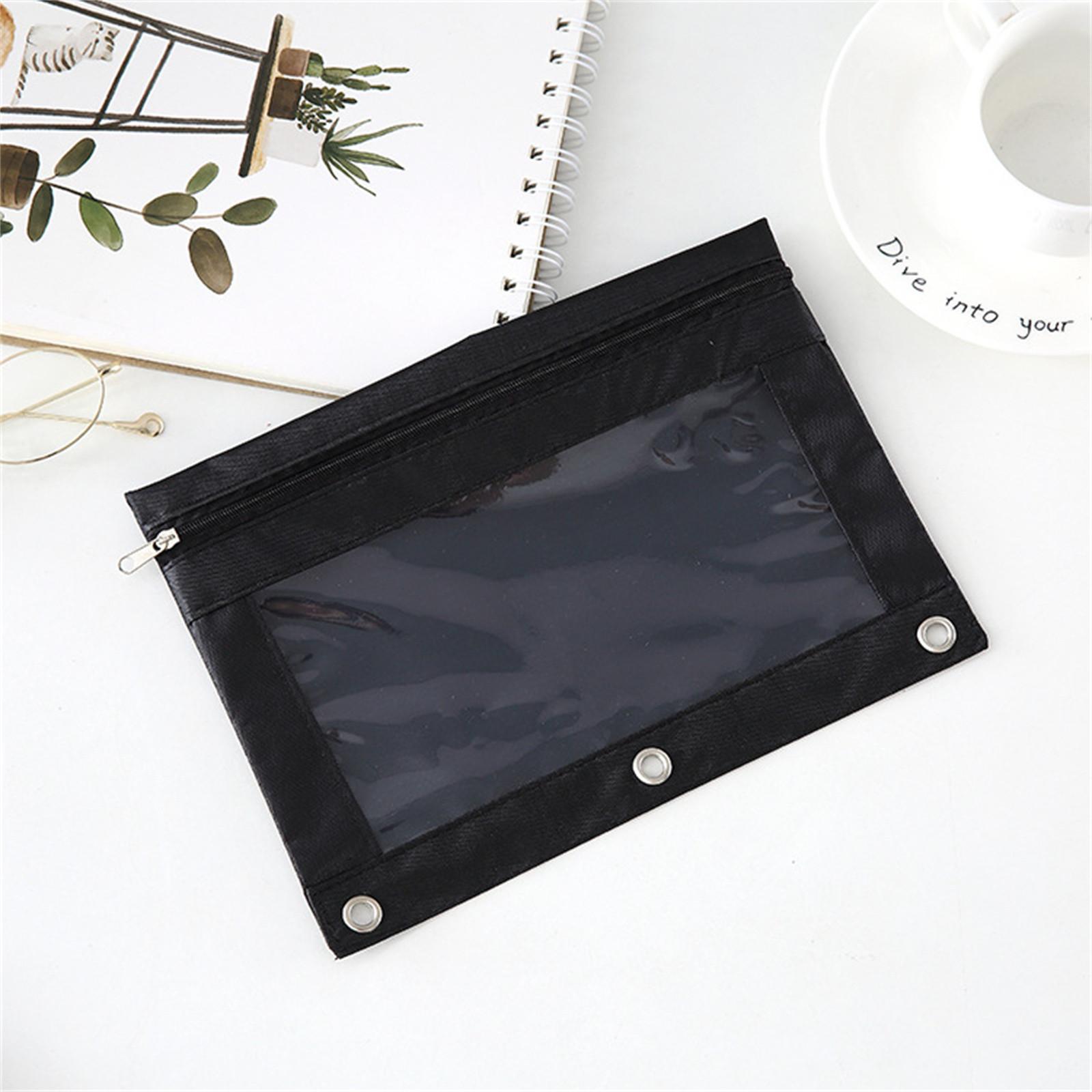 

Сумка-карандаш, креативная сумка-держатель для ручки на молнии с 3 кольцами, большая емкость, косметичка One Size чёрный