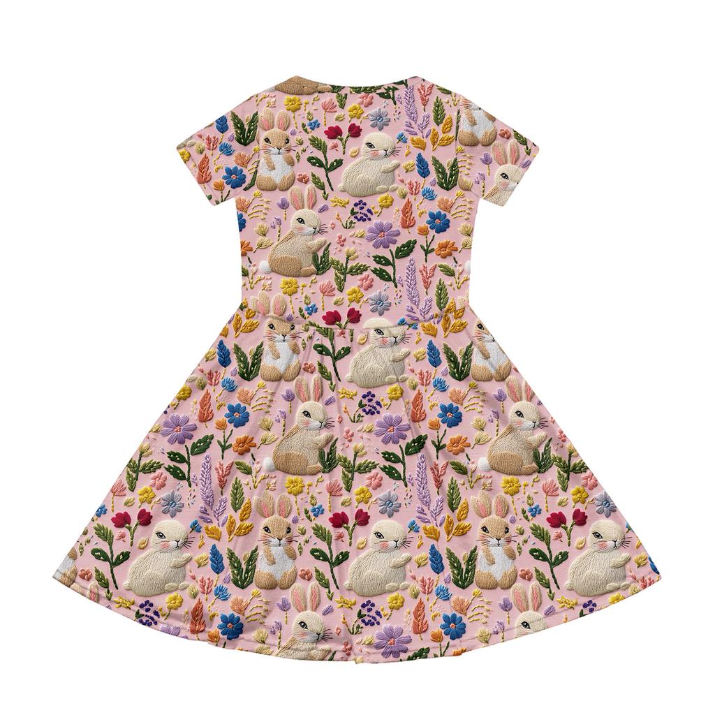 Girl Summer Dress Color & Print Short Sleeve Dress With Pocket Casual Dress Shorts Sleeve Party Dress Easter Day
