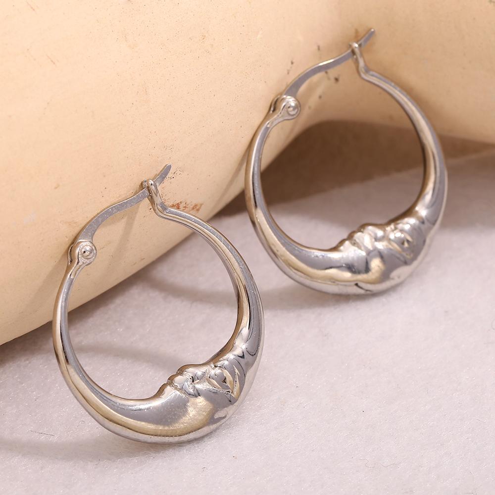 MamacitaSlay 18K Gold Plated Stainless Steel Moon Hoop Earrings Unique Waterproof Jewelry Women's Charm Statement Earrings Gift