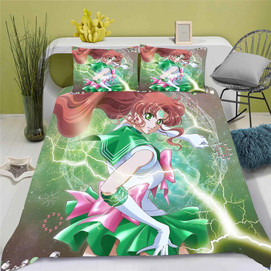 3D Anime posteľná súprava Sailor Moon obliečka na paplón 100% polyester vhodná pre deti a dospelých 3-dielna súprava 1 obliečka na paplón