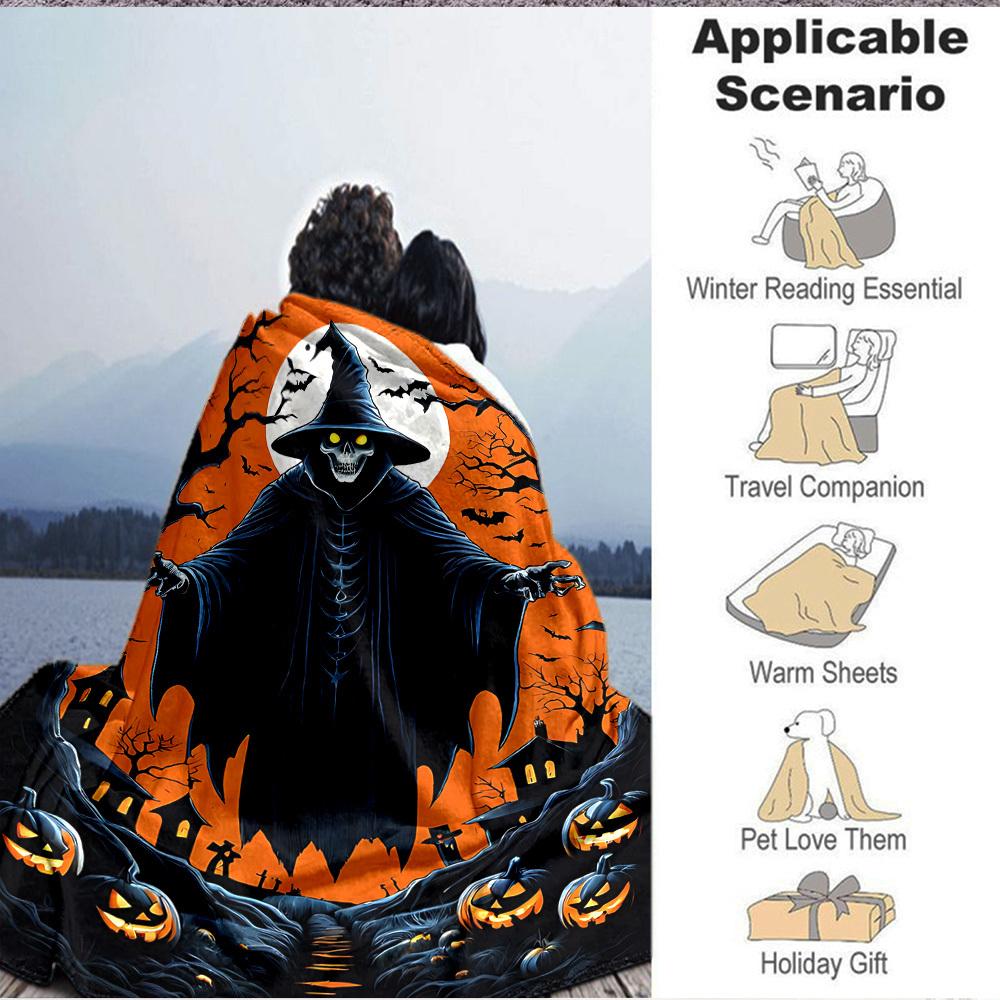 1pc Halloween Spooky Blanket, Lightweight Flannel Throw Blanket For Sofa, Bed, Travel, Camping, Living Room, Office, Couch, Chair, And Bed