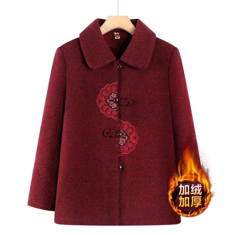 New Autumn and Winter Woolen Jacket with Fleece To Keep Warm, Old Lady Winter Top Thickened