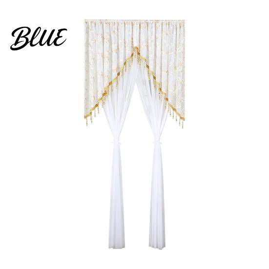French Retro Style Door Drape Sheer Lace Curtain Embroidered Floral Doorway Curtain with Beads Embroidery Room Divider Rod Pocket for Bedroom Living