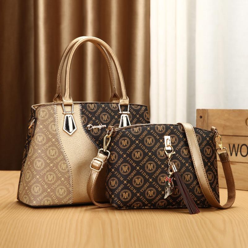 Vintage Large Capacity Fashionable Women's Tote Bag Leather Square Single Shoulder Handbag 2Piece Set Handbag Crossbody Bag