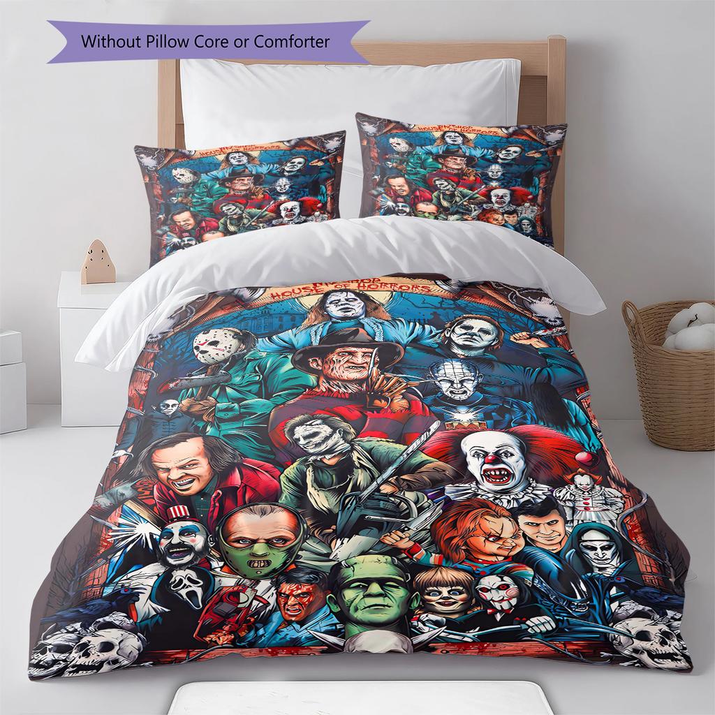 Horror Movie Pattern Bedding Quilt Set Quilt Cover Pillowcase Home Decoration Gift (1 * duvet cover + 2 * pillowcase, without core)