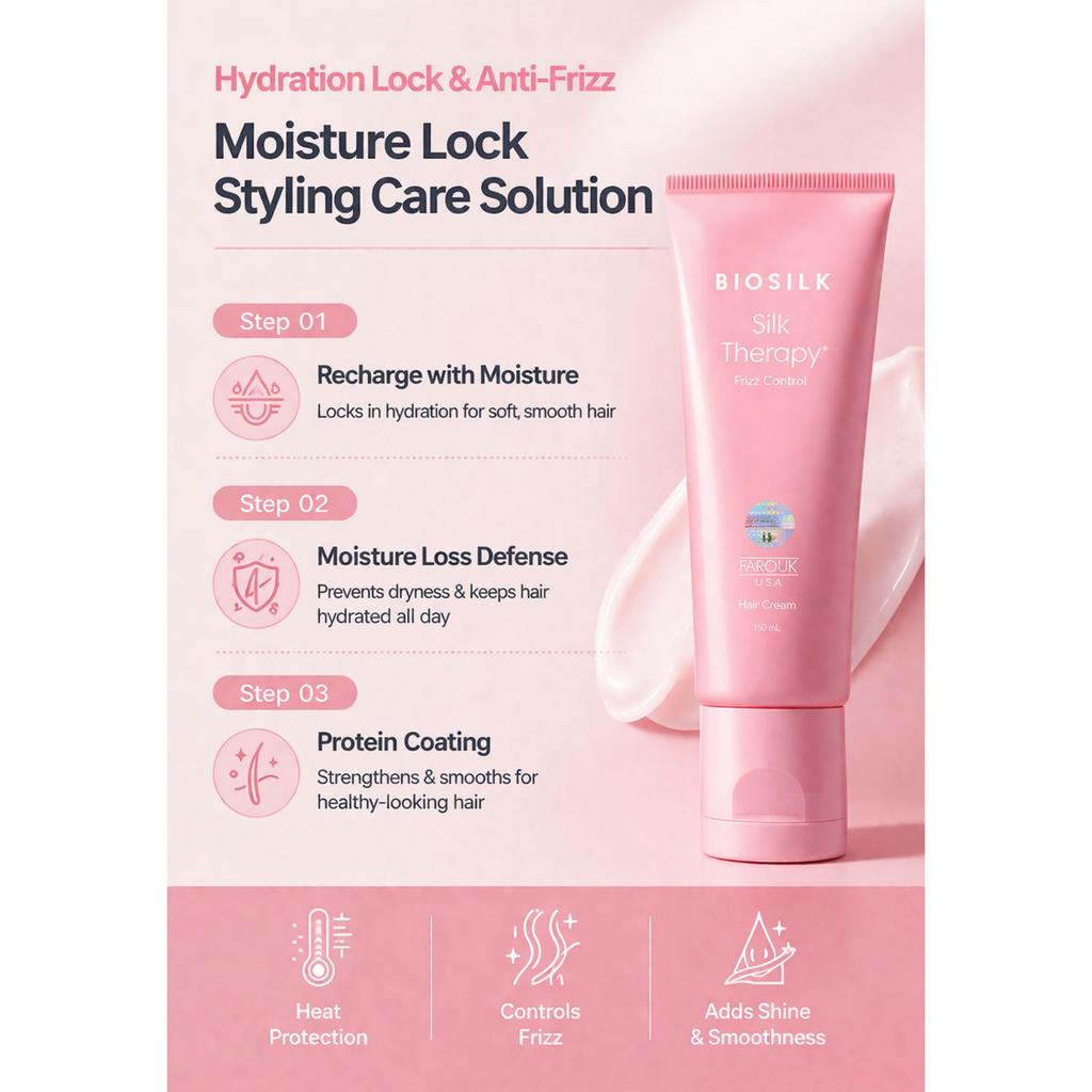 Silk Therapy Frizz Control Heat Protection Hair Cream 150ml