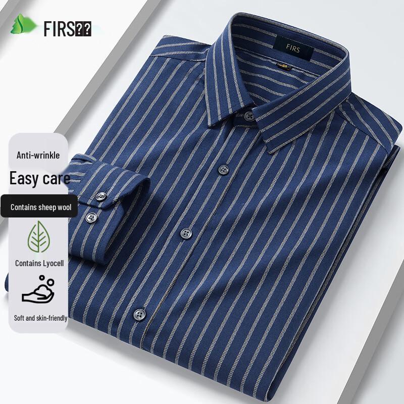 Shanshan Men s Wool Lyocell Blend Striped Long Sleeve Business Casual Shirt 170/48