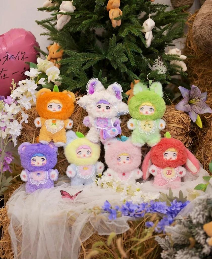 Nommi Fruit Motif Blind Box Plush Mascot, Authentic, Fluffy Body with Fruit Embroidery on the Chest, 3 Switchable Eyes and Various Poses, 6 Types + 1