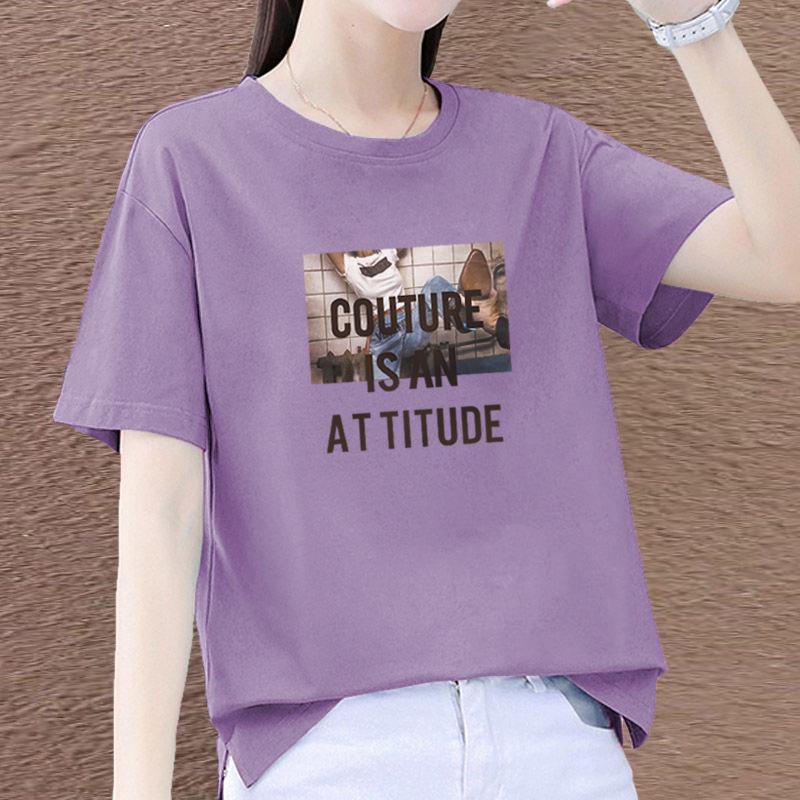 

100% Cotton Women s Korean Style Round Neck Loose Fit Short Sleeve Printed Casual T-Shirt XL
