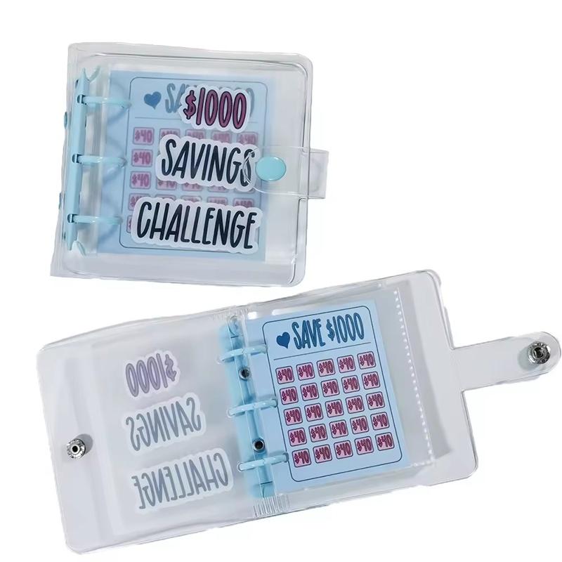 Savings Challenge Money Clip 1000 Cash Mini Envelopes Budget Binder Waterproof PVC Savings Challenges Binder Loose-leaf Notebook