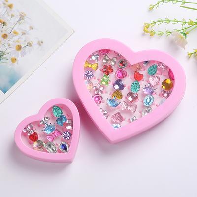 Rings 36 Pieces/Set Cartoon Rings Kids Rings Girls Ring Set Finger Ring Jewelry Heart Display Box Kids Toy Gift